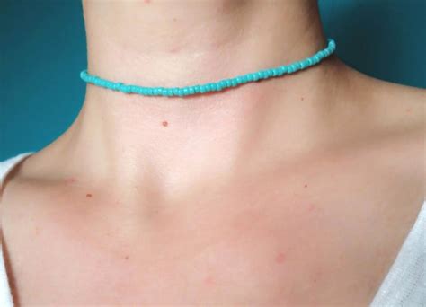 Turquoise Choker Necklace Tiny Bead Choker Gift For Woman Etsy