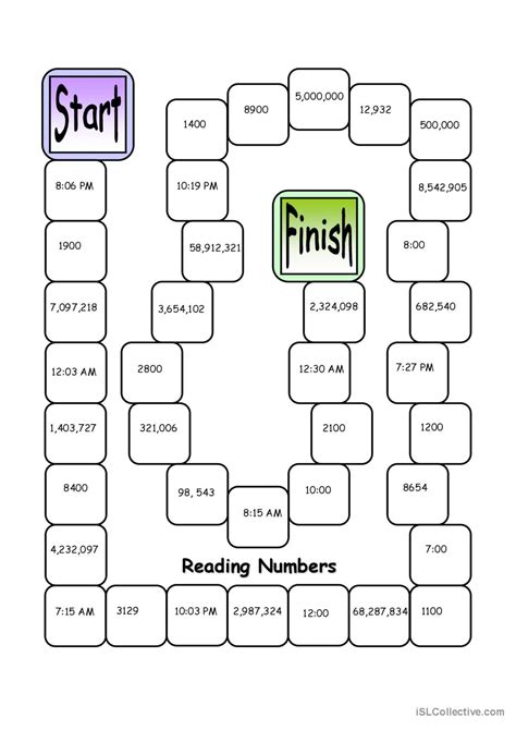 Reading Numbers Board Game Boar English Esl Worksheets Pdf And Doc