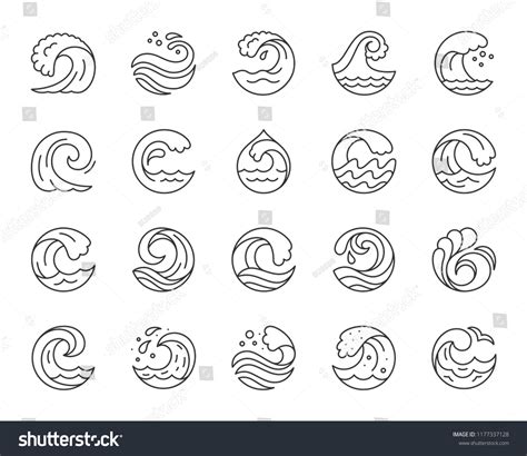 Wave Thin Line Icons Set Outline Stock Vector Royalty Free 1177337128