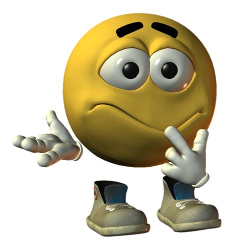 an emoticive smiley face with one hand on his hip and the other hand under his chin