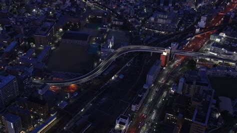 Premium Stock Video Night Aerial View Of Intersections Of Osaka