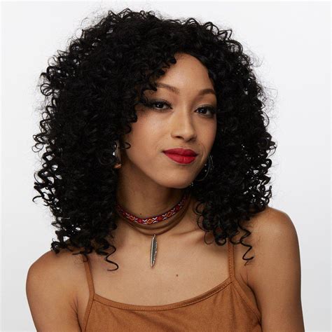 Off Medium Afro Curly Side Bang Synthetic Wig Rosegal