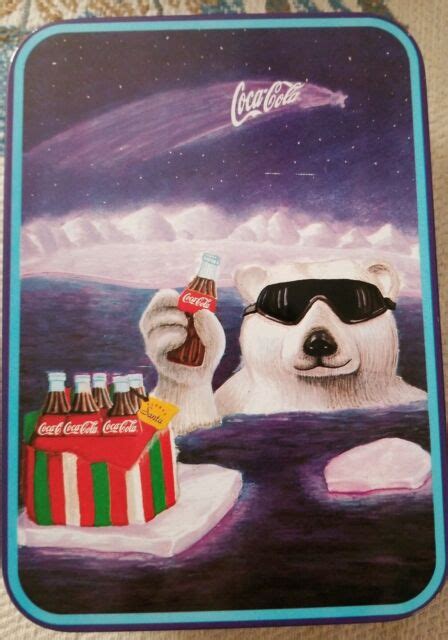Vintage 90s Coca~cola Tin Christmas Polar Bear With Sunglasses Ebay