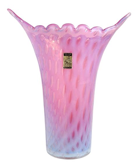 Fratelli Toso Murano Vintage Opalescent Pink Bubbles Italian Art Glass Mid Century Flower Vase