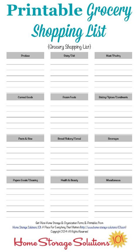 Free Grocery Shopping List Printable