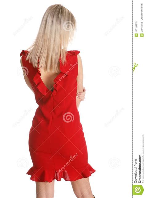 Beau Dos De Jeune Femme Dans Une Robe Sexy Rouge Image Stock Image Du