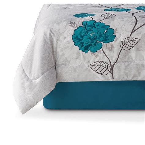 Mainstays 7 Piece Teal Roses Comforter Set Fullqueen With
