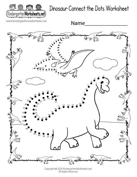 For children of preschool age. Free Printable Dinosaur Connect the Dots for Kindergarten