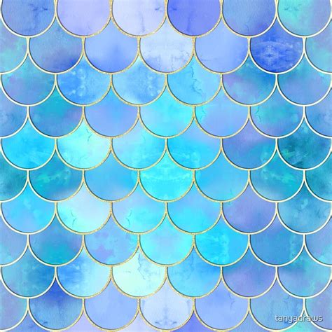 Aqua Pearlescent And Gold Mermaid Scale Pattern By Tanyadraws Redbubble