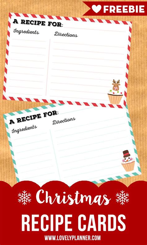 Free Printable Christmas Recipe Cards Recipe Cards Template