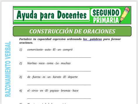 Construcción De Oraciones Para Segundo De Primaria Ayuda Para Docentes