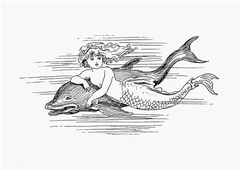 Drawing Of A Mermaid And A Dolphin Free Image By