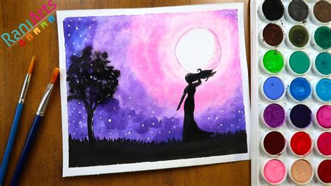 Paisaje F Cil Con Acuarelas Diy Easy Watercolor Night Scenery Youtube