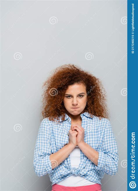 Envy Woman Puffing Cheeks While Looking Stock Image Image Of Gray