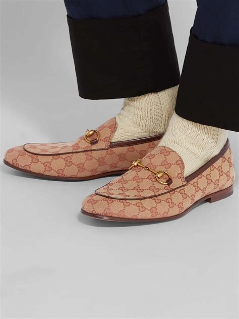 Gucci Jordaan Horsebit Leather Trimmed Monogrammed Canvas Loafers Mr