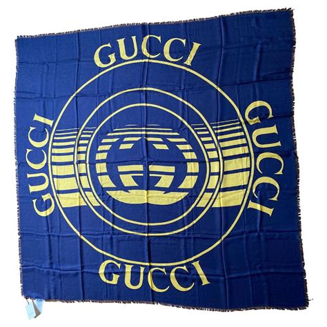 Gucci Logo Print Scarf Stole Blue Modal Ref 550747 Joli Closet