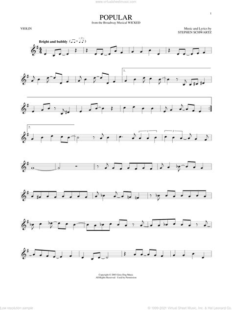 Popular From Wicked Sheet Music For Violin Solo Pdf
