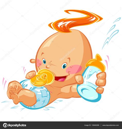 Desenhos Animados Feliz Sorrindo Bebê Menino Segurando Mamadeira De