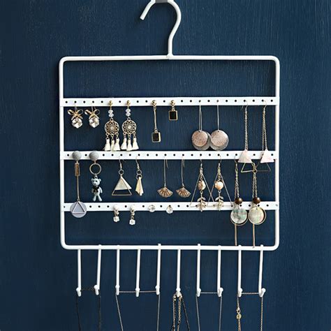 72 Holes 10 Hooks Wall Hanging Earring Jewelry Display Stand Storage