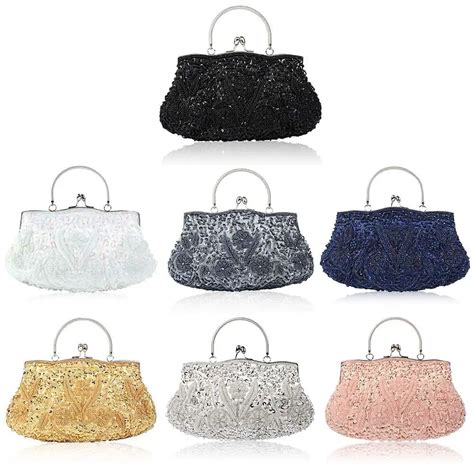 Vintage Style Evening Bag Sequined Handmade Beaded Embroidered Party