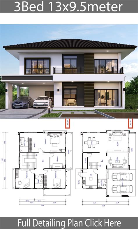 House Design Plan 13x95m With 3 Bedrooms Home Design With Plan 947