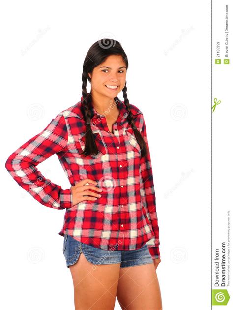 Teenage Girl In Plaid Shirt And Jean Shorts Stock Image Image Of Female Shorts 21155359
