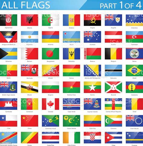 All World Flags Glossy Rectangle Icons Illustration Stock Vector Art