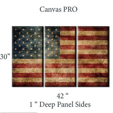 Antique American Flag 3 Panel Canvas Print Framed Huge Print