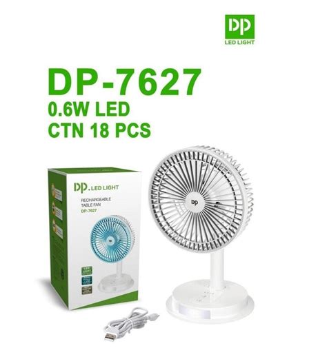 Plastic Table Fan Dp 7627 10 Inches Led With Lamp Rechargeable Fans At