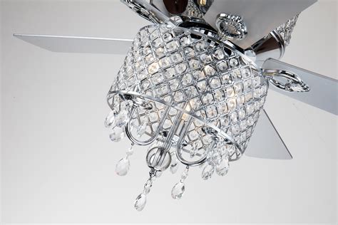 52 In Indoor Chrome Reversible Ceiling Fan With Crystal Lattice Light