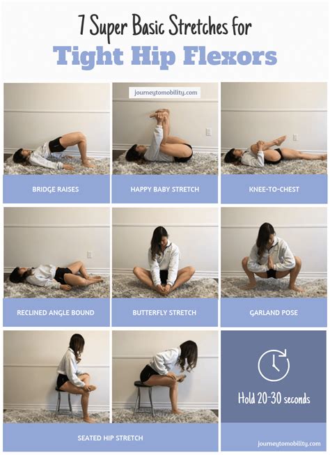 7 Basic Stretches For Tight Hip Flexors Journey To Mobility In 2020 Hip Flexor Exercises
