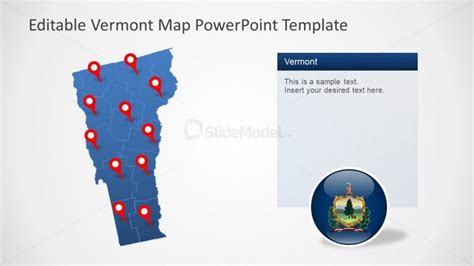 Blue Editable Map Of Us State Vermont Slidemodel