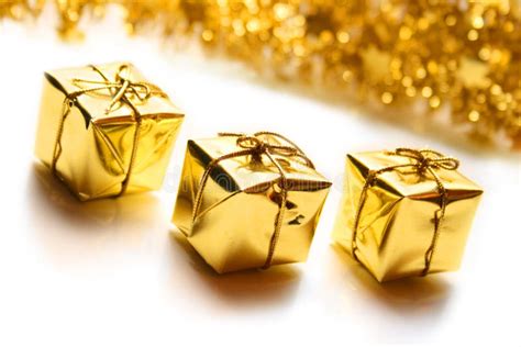 Golden Christmas T Boxes Stock Photo Image Of Ornamental
