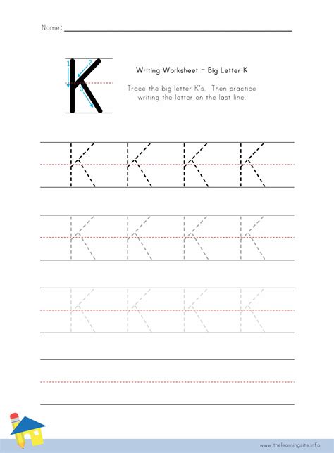 Big Letter K Writing Worksheet The Learning Site