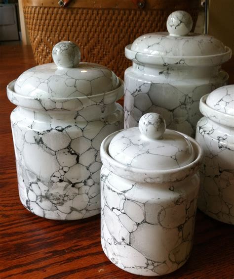 White Kitchen Canister Set Ceramic Marble Glaze