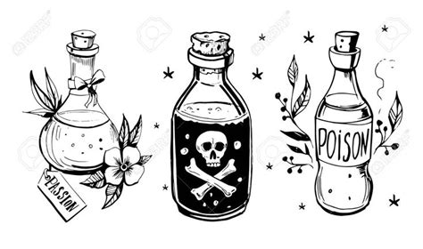 Bottles With Potions Poison And Love Potion Hand Drawn Illustration