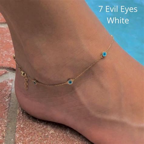 Evil Eye Anklet 14k Solid Gold Evil Eye Anklet Gold Anklet Etsy