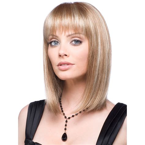 Natural Straight Shoulder Length Hair Wig With Full Bangs 15 Inch