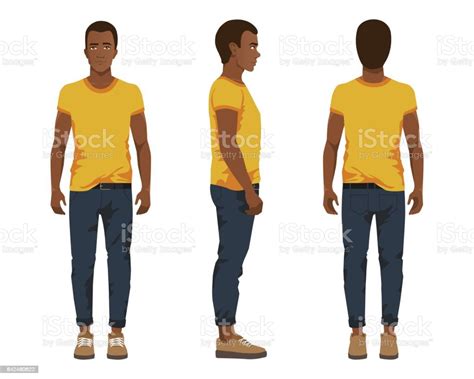 Vector Illustration Of Three Black Men In Casual Clothes Under The