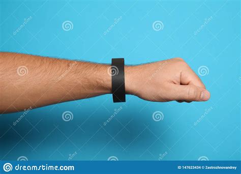 identification concert black bracelet template hand hospital security wristband mockup stock