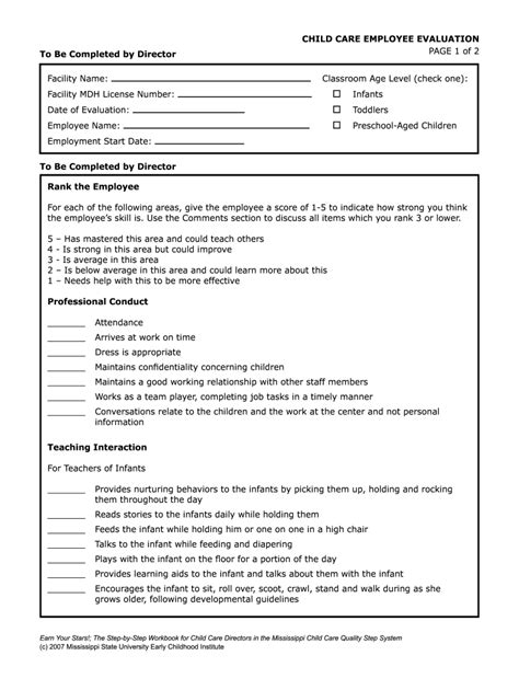 Child Care Director Evaluation Template Fill Online Printable