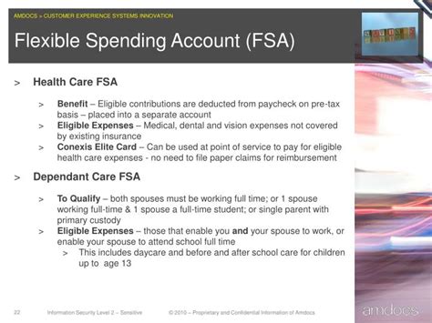 A flexible spending account, or fsa, is a special account available through employers that offer this healthcare benefit. PPT - Amdocs A Place to Grow PowerPoint Presentation - ID:2555827