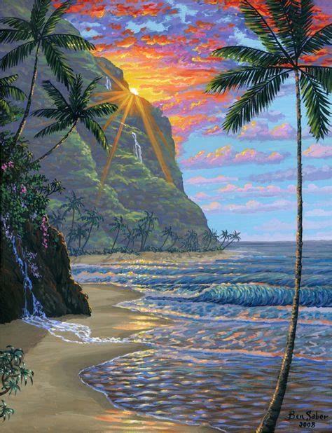 Hawaiian Beach At Sunset Painting Picture Hawaii Painting Nature Art