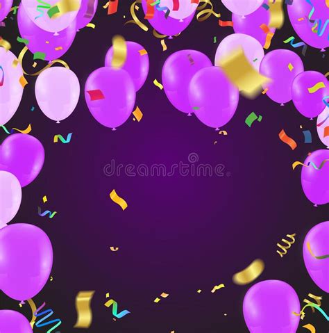 Template For Happy Birthday Card With Place For Text Purple Balloons