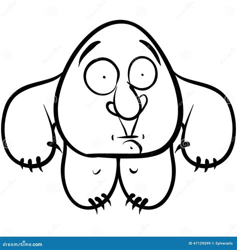 Funny Cartoon Monster Black And White Lines Vector Illustration Stock