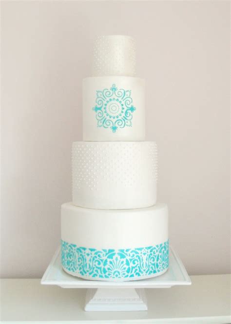 Turquoise And White Pearlised Wedding Cake