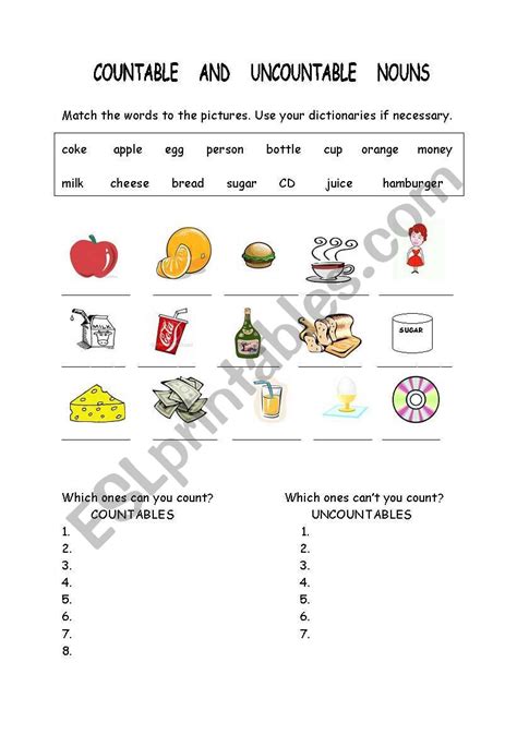 Countable And Uncountable Nouns Worksheet Pdf