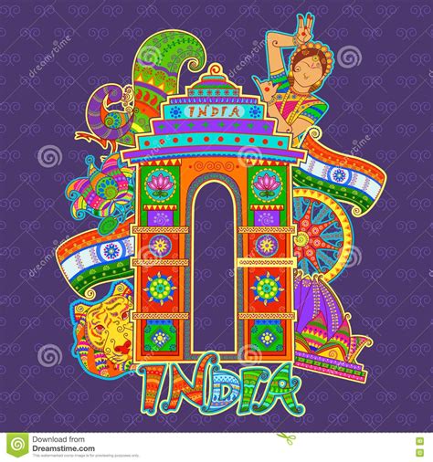 Monument And Culture Of India In Indian Art Style Stock Vector Image 75381632 Indian