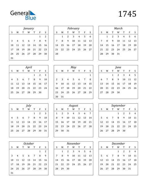 1745 Calendar Pdf Word Excel