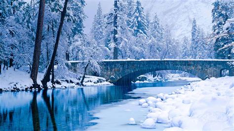 1920x1080 Winter River Usa Trees Bridge Snow Coolwallpapersme